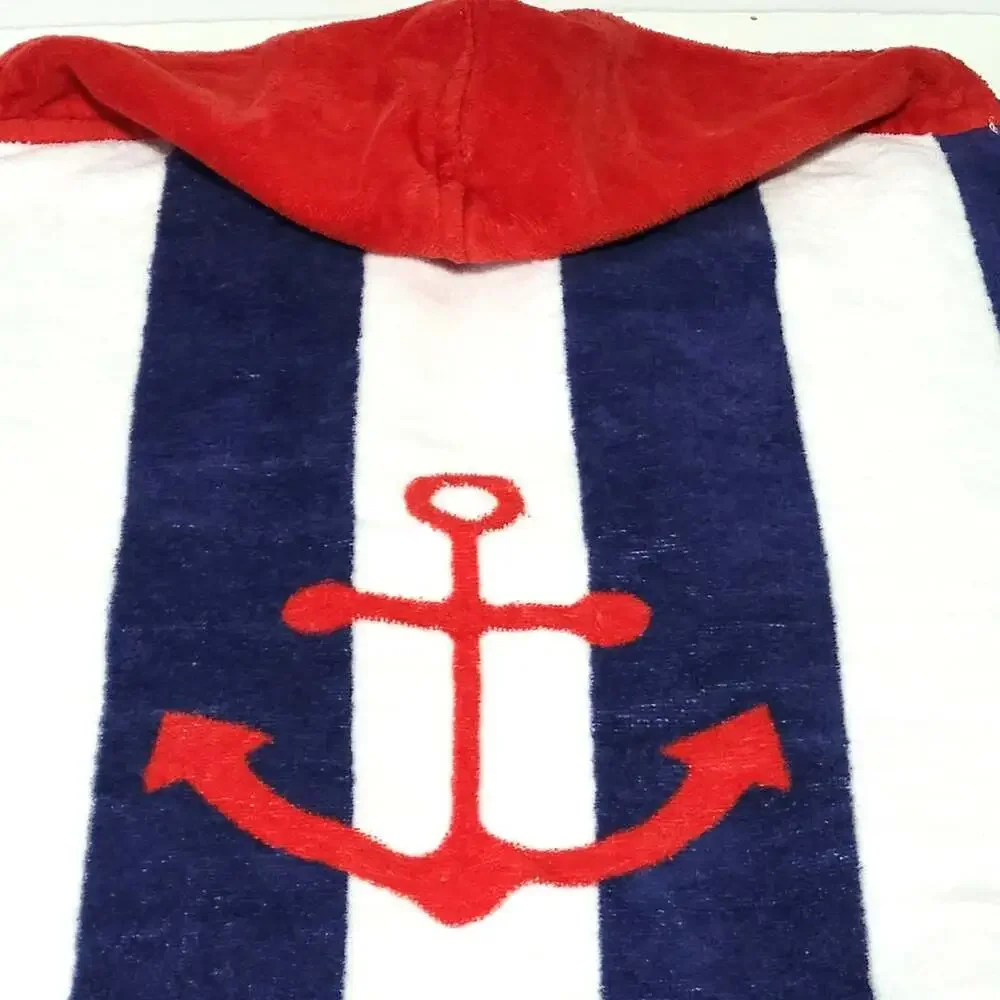 Pottery Barn Kids Hooded Bath Wrap Towel Sailor Anchor Soft 100% Cotton